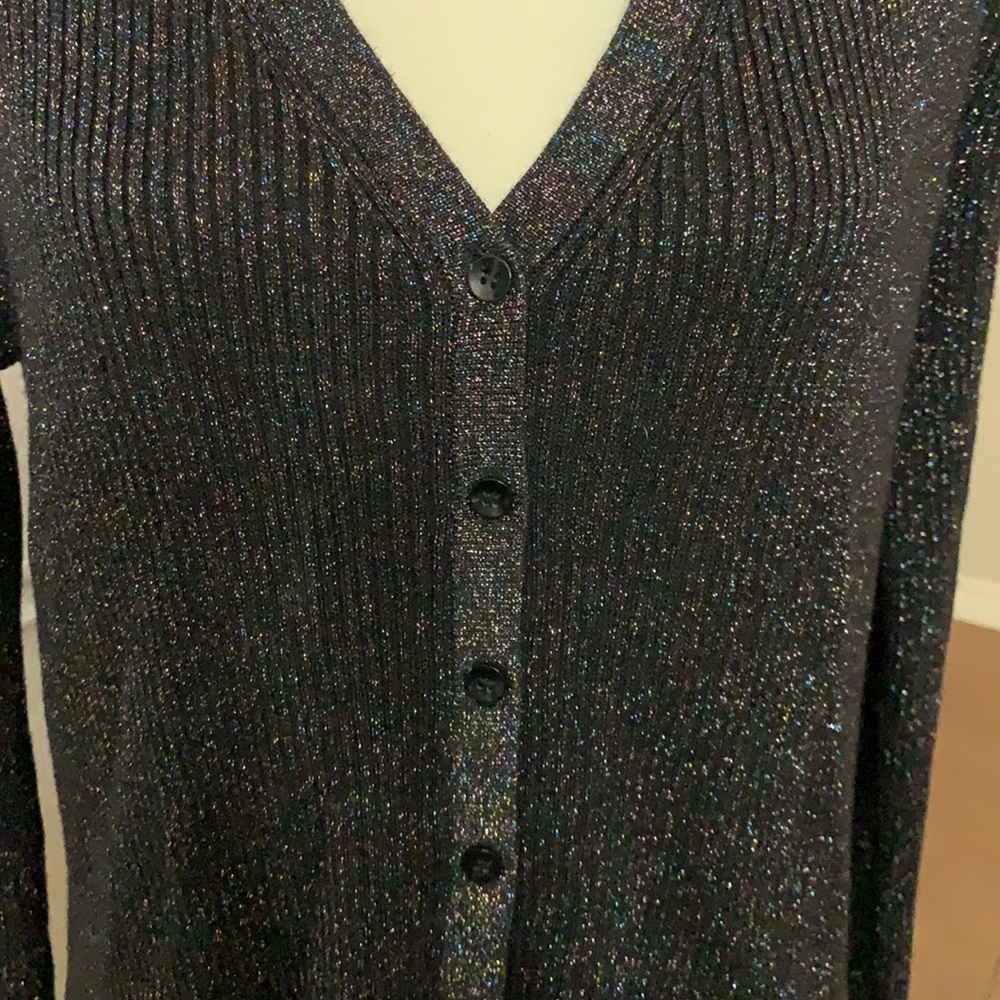 George Black Multi Colored Metallic Button Down C… - image 7